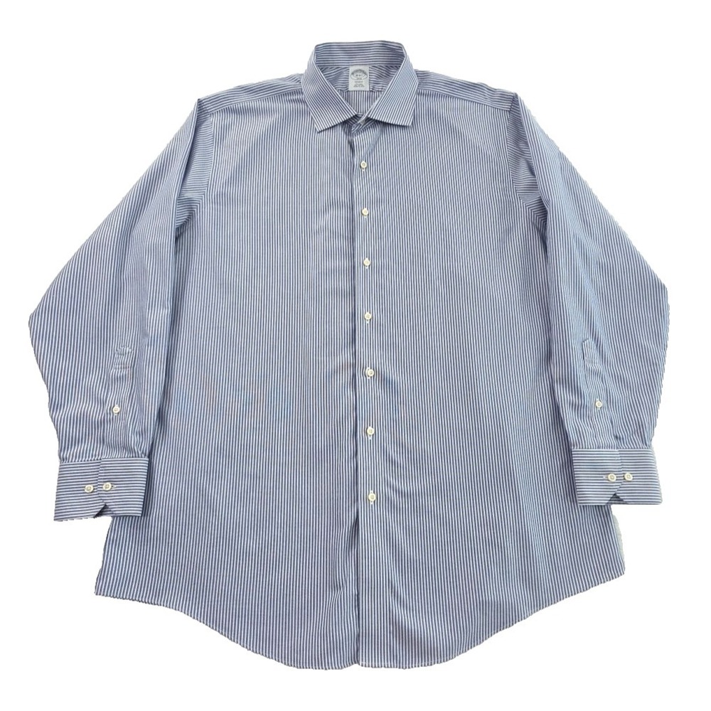 Brooks Brothers Regent Shirt Size 18 - 6/7 Navy Blue Stripe Button-Down EUC Luxe